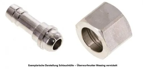 Teile Vernickelte Schlauchtülle aus Messing mit Überwurfmutter und Schlauchstutzen PN 16